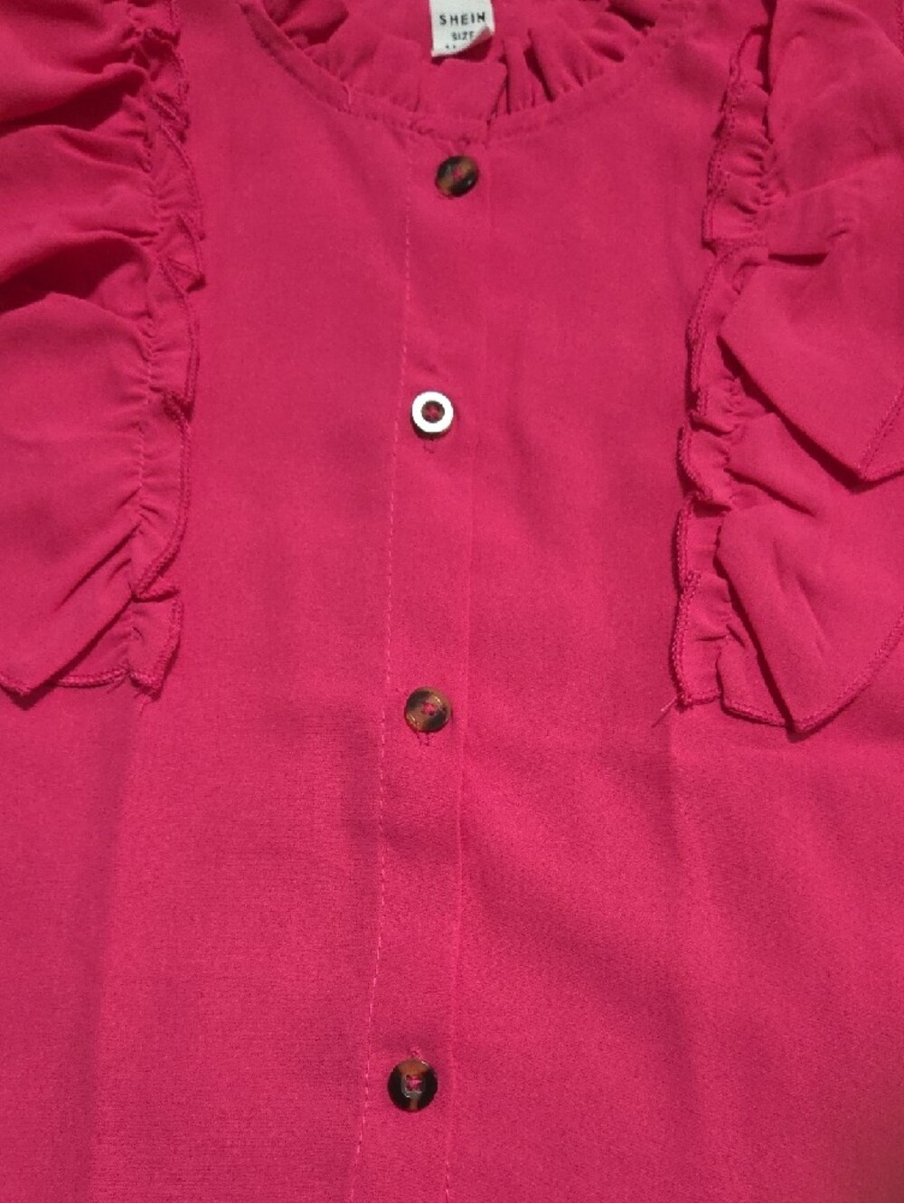 SHEIN Bright Pink Ruffle Button-Front Tank Top - Picture 2 of 4